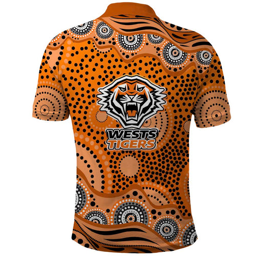 Wests Tigers Polo Shirt Aboriginal Dot Pattern - Rugby Mascot Heritage Pride