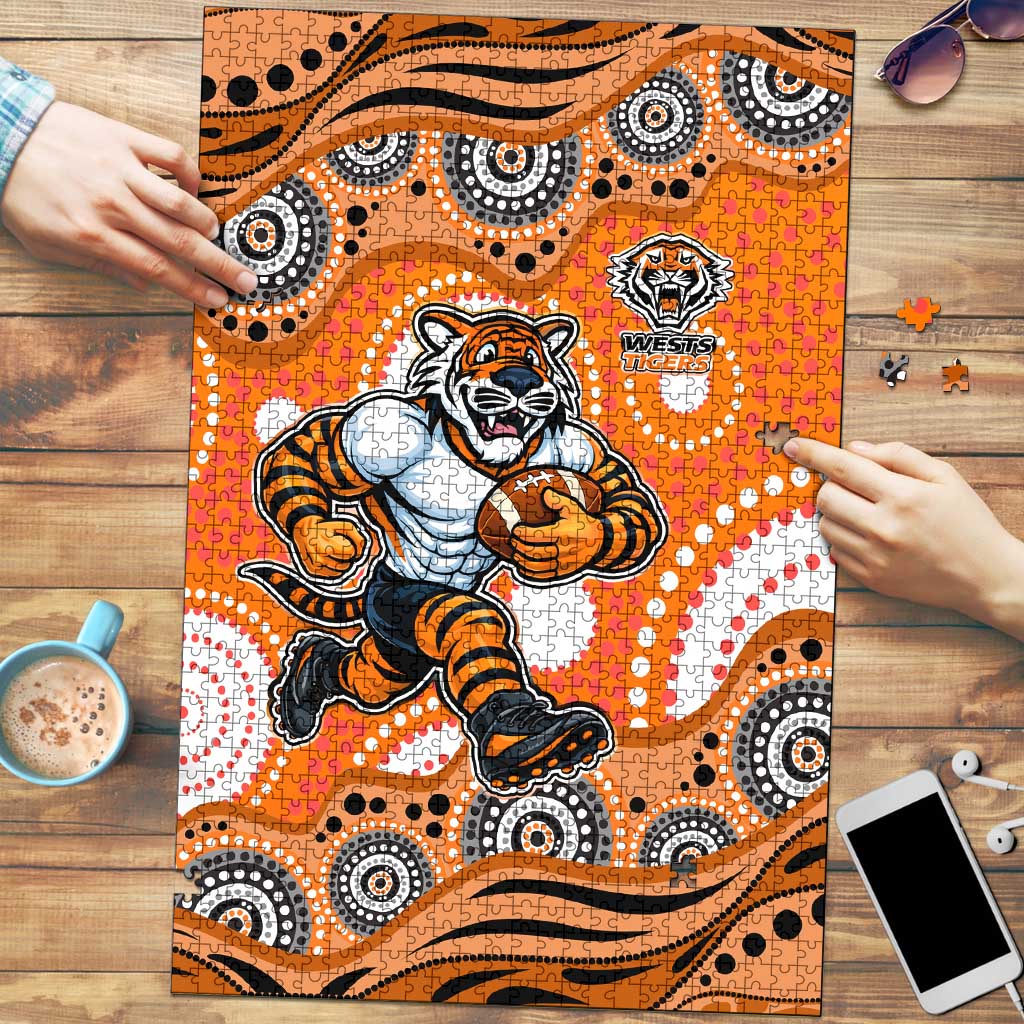 Wests Tigers Puzzle Aboriginal Dot Pattern - Rugby Mascot Heritage Pride