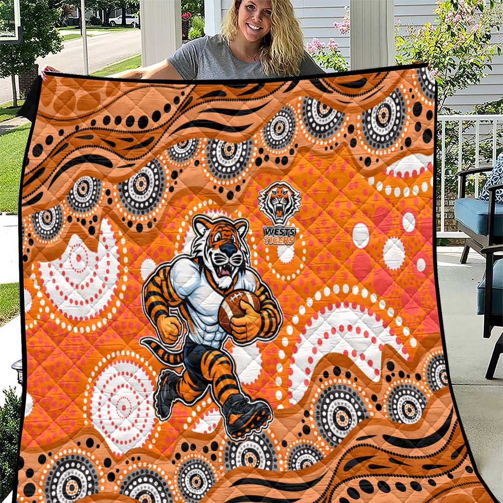 Wests Tigers Quilt Aboriginal Dot Pattern - Rugby Mascot Heritage Pride