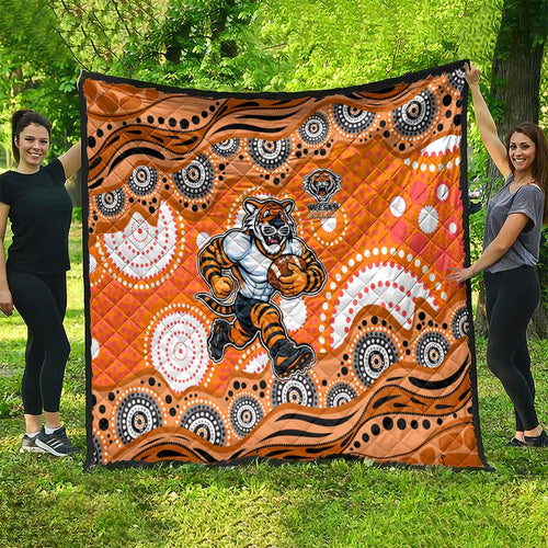 Wests Tigers Quilt Aboriginal Dot Pattern - Rugby Mascot Heritage Pride