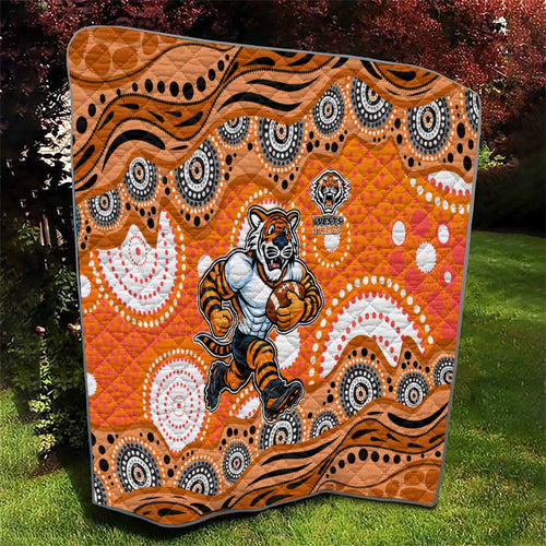 Wests Tigers Quilt Aboriginal Dot Pattern - Rugby Mascot Heritage Pride