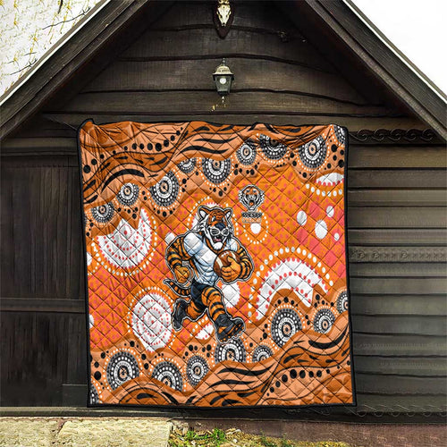 Wests Tigers Quilt Aboriginal Dot Pattern - Rugby Mascot Heritage Pride