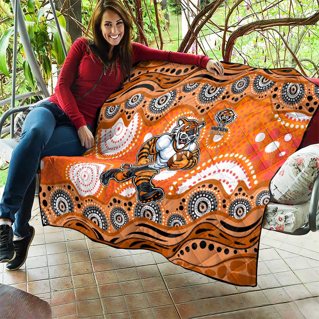 Wests Tigers Quilt Aboriginal Dot Pattern - Rugby Mascot Heritage Pride