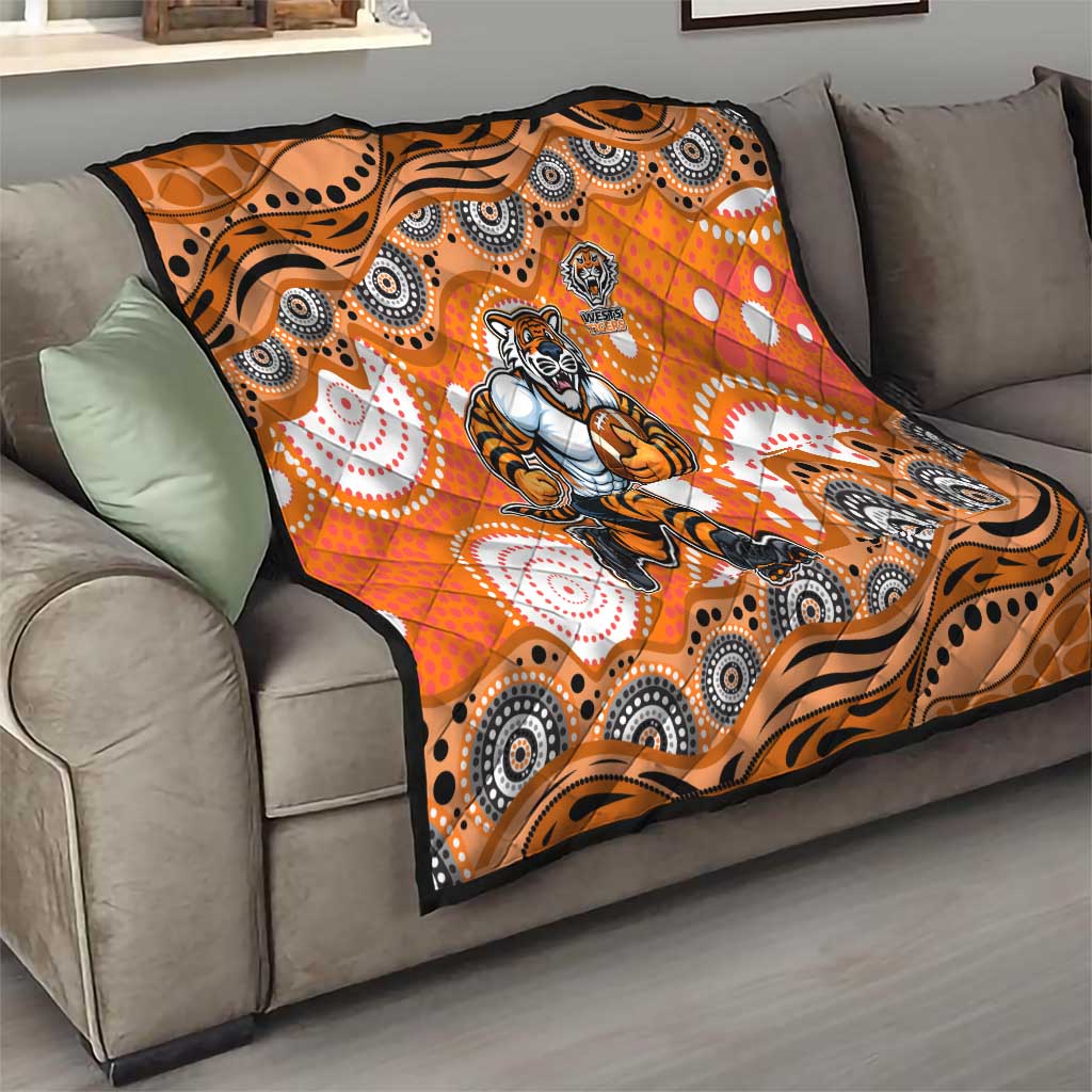 Wests Tigers Quilt Aboriginal Dot Pattern - Rugby Mascot Heritage Pride