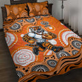 Wests Tigers Quilt Bed Set Aboriginal Dot Pattern - Rugby Mascot Heritage Pride