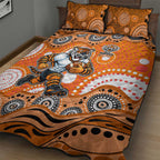 Wests Tigers Quilt Bed Set Aboriginal Dot Pattern - Rugby Mascot Heritage Pride