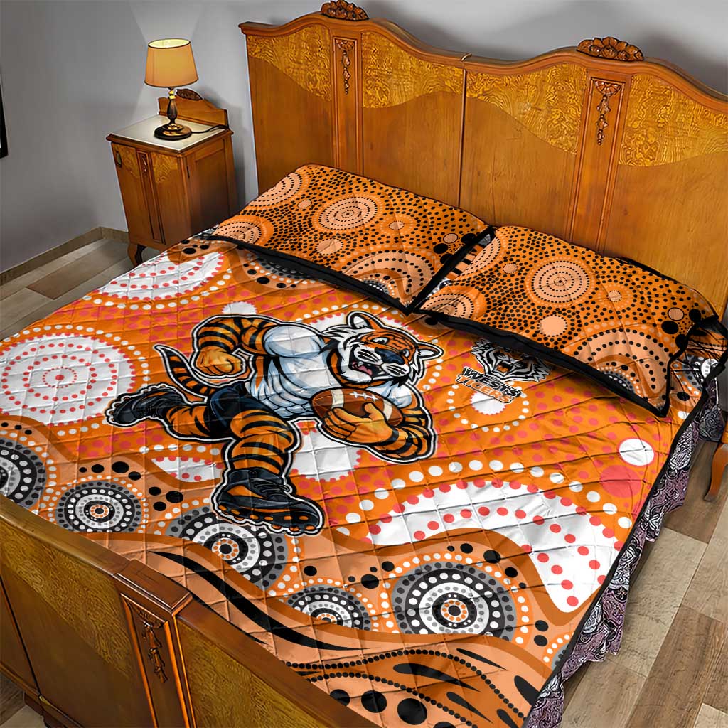 Wests Tigers Quilt Bed Set Aboriginal Dot Pattern - Rugby Mascot Heritage Pride