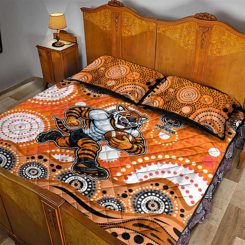 Wests Tigers Quilt Bed Set Aboriginal Dot Pattern - Rugby Mascot Heritage Pride