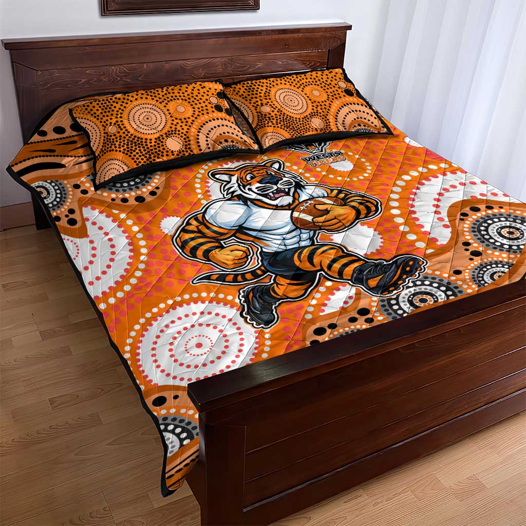 Wests Tigers Quilt Bed Set Aboriginal Dot Pattern - Rugby Mascot Heritage Pride