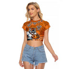 Wests Tigers Raglan Cropped T Shirt Aboriginal Dot Pattern - Rugby Mascot Heritage Pride