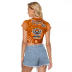 Wests Tigers Raglan Cropped T Shirt Aboriginal Dot Pattern - Rugby Mascot Heritage Pride