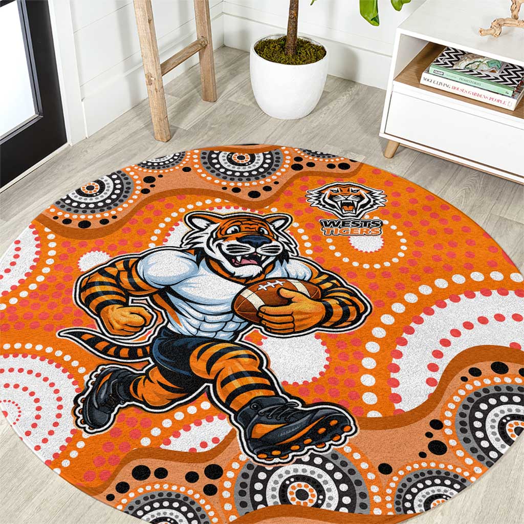Wests Tigers Round Carpet Aboriginal Dot Pattern - Rugby Mascot Heritage Pride