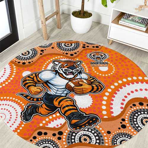 Wests Tigers Round Carpet Aboriginal Dot Pattern - Rugby Mascot Heritage Pride