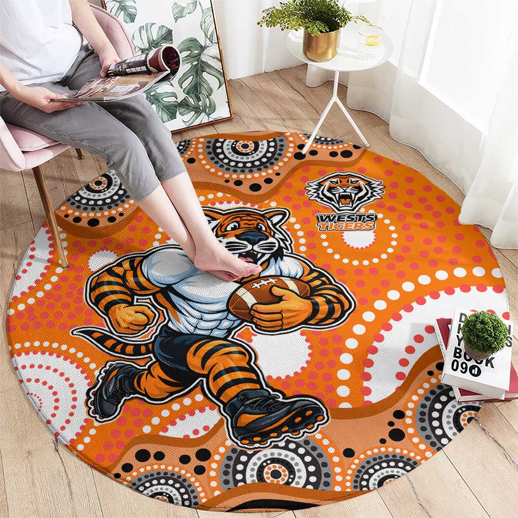 Wests Tigers Round Carpet Aboriginal Dot Pattern - Rugby Mascot Heritage Pride