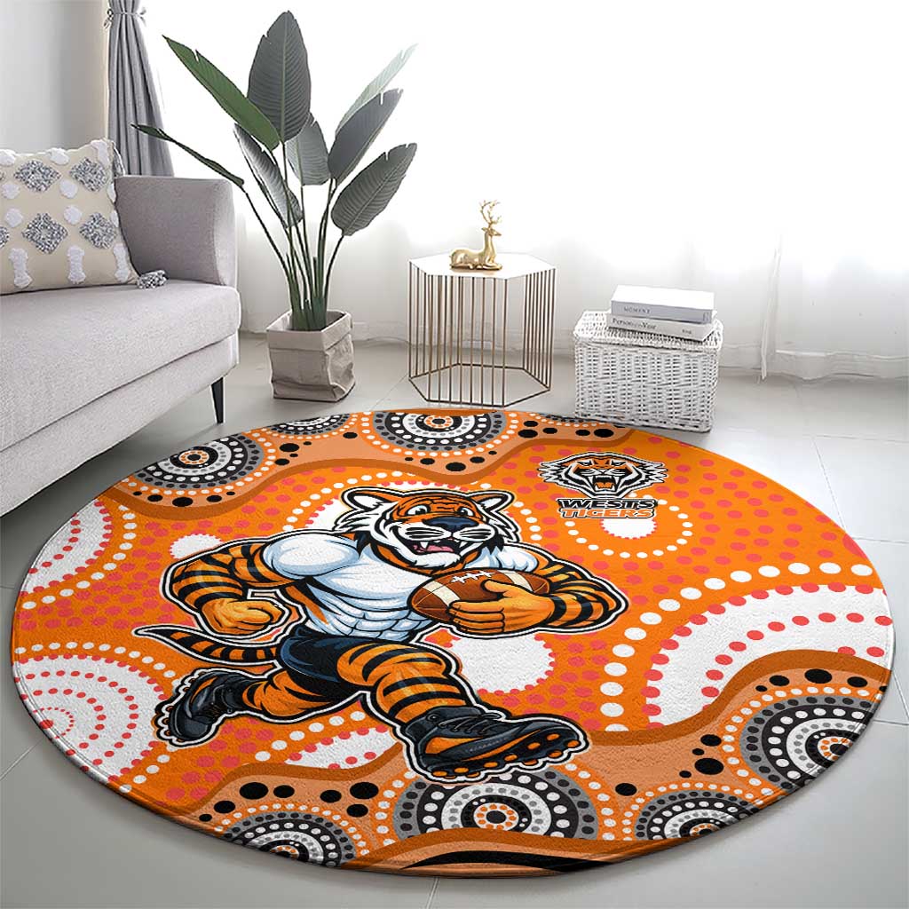 Wests Tigers Round Carpet Aboriginal Dot Pattern - Rugby Mascot Heritage Pride