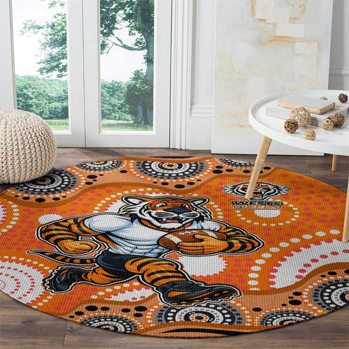 Wests Tigers Round Carpet Aboriginal Dot Pattern - Rugby Mascot Heritage Pride