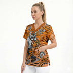 Wests Tigers Scrub Top Aboriginal Dot Pattern - Rugby Mascot Heritage Pride