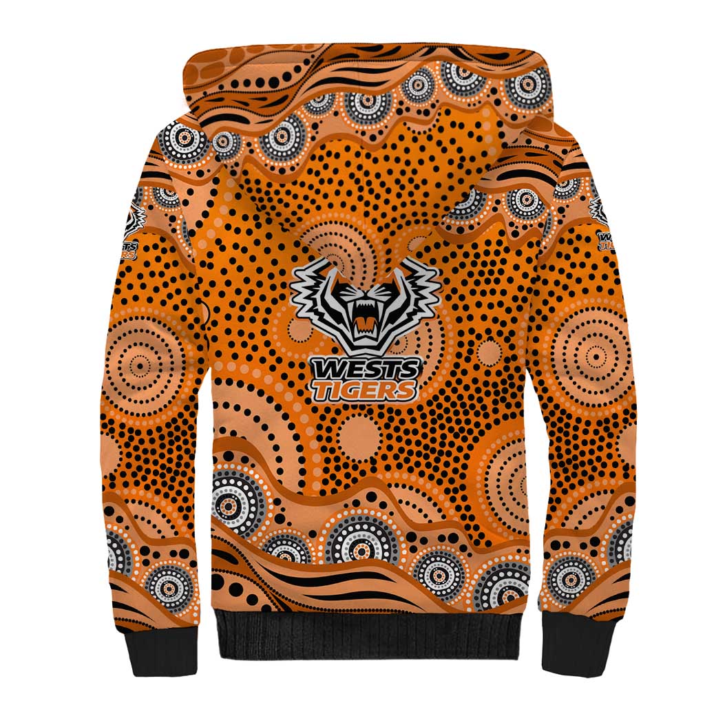 Wests Tigers Sherpa Hoodie Aboriginal Dot Pattern - Rugby Mascot Heritage Pride