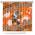 Wests Tigers Shower Curtain Aboriginal Dot Pattern - Rugby Mascot Heritage Pride