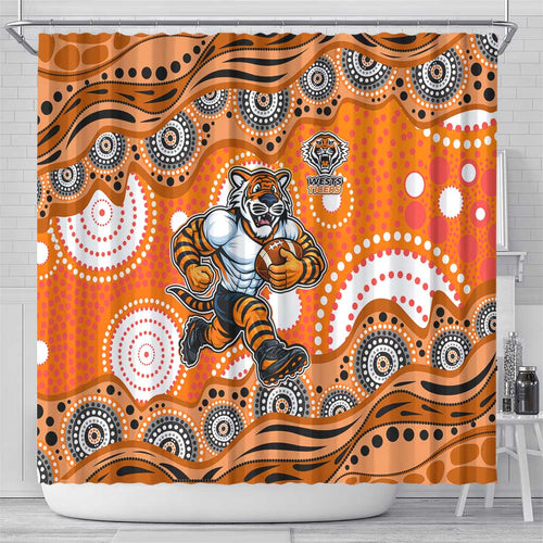 Wests Tigers Shower Curtain Aboriginal Dot Pattern - Rugby Mascot Heritage Pride