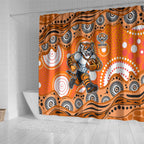 Wests Tigers Shower Curtain Aboriginal Dot Pattern - Rugby Mascot Heritage Pride