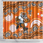 Wests Tigers Shower Curtain Aboriginal Dot Pattern - Rugby Mascot Heritage Pride