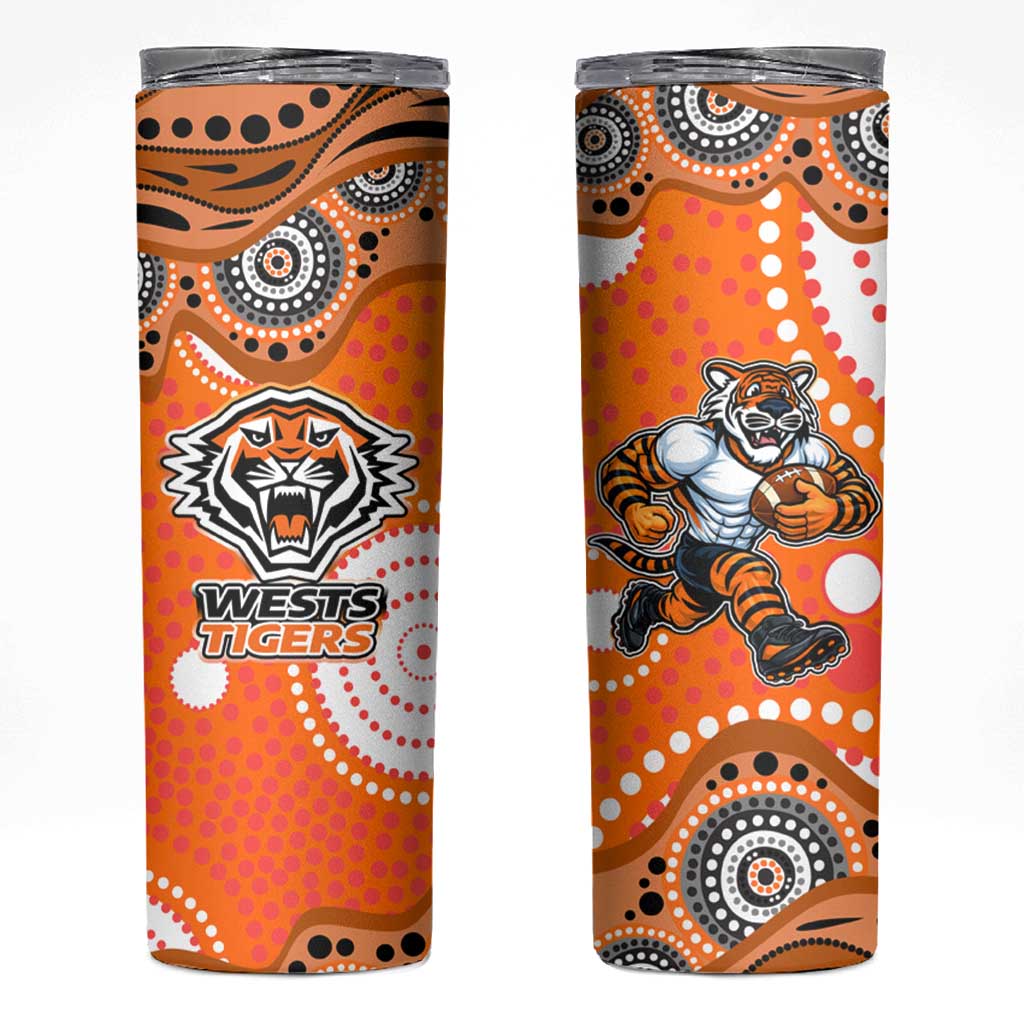 Wests Tigers Skinny Tumbler Aboriginal Dot Pattern - Rugby Mascot Heritage Pride
