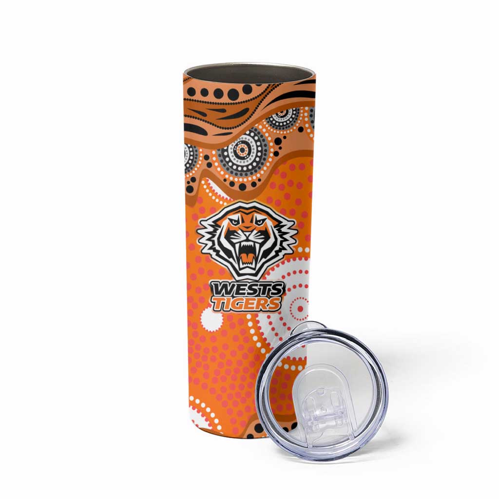 Wests Tigers Skinny Tumbler Aboriginal Dot Pattern - Rugby Mascot Heritage Pride
