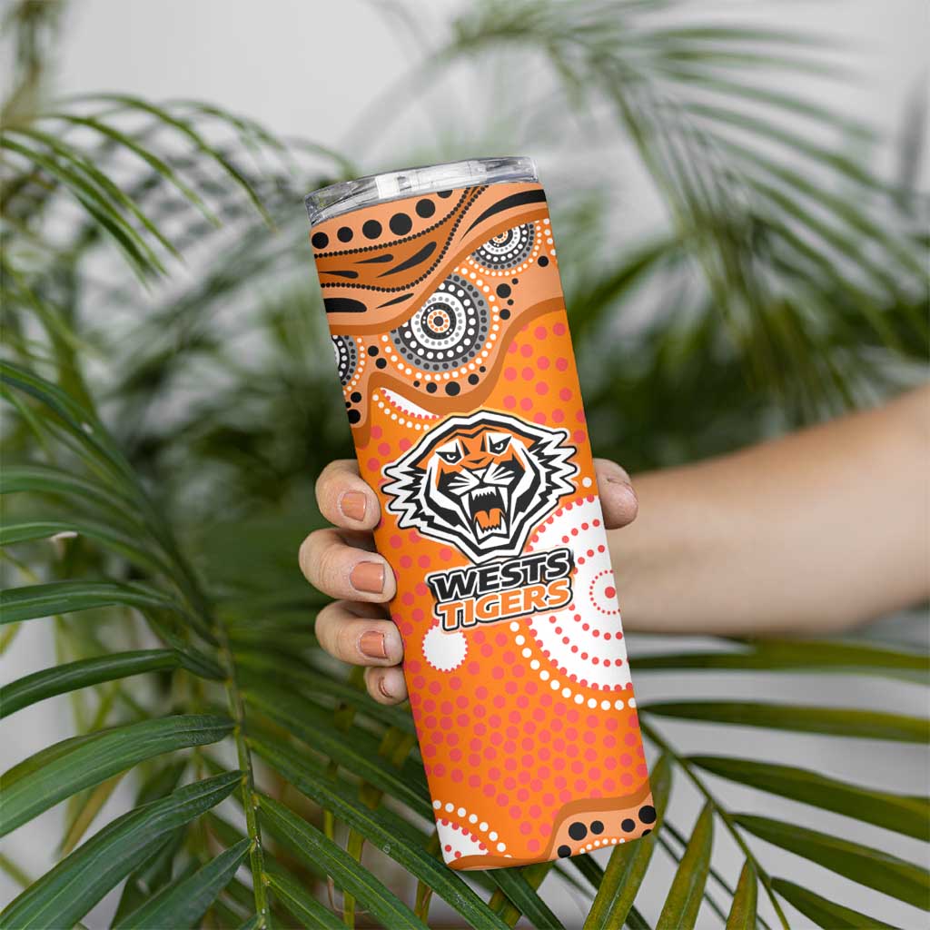 Wests Tigers Skinny Tumbler Aboriginal Dot Pattern - Rugby Mascot Heritage Pride