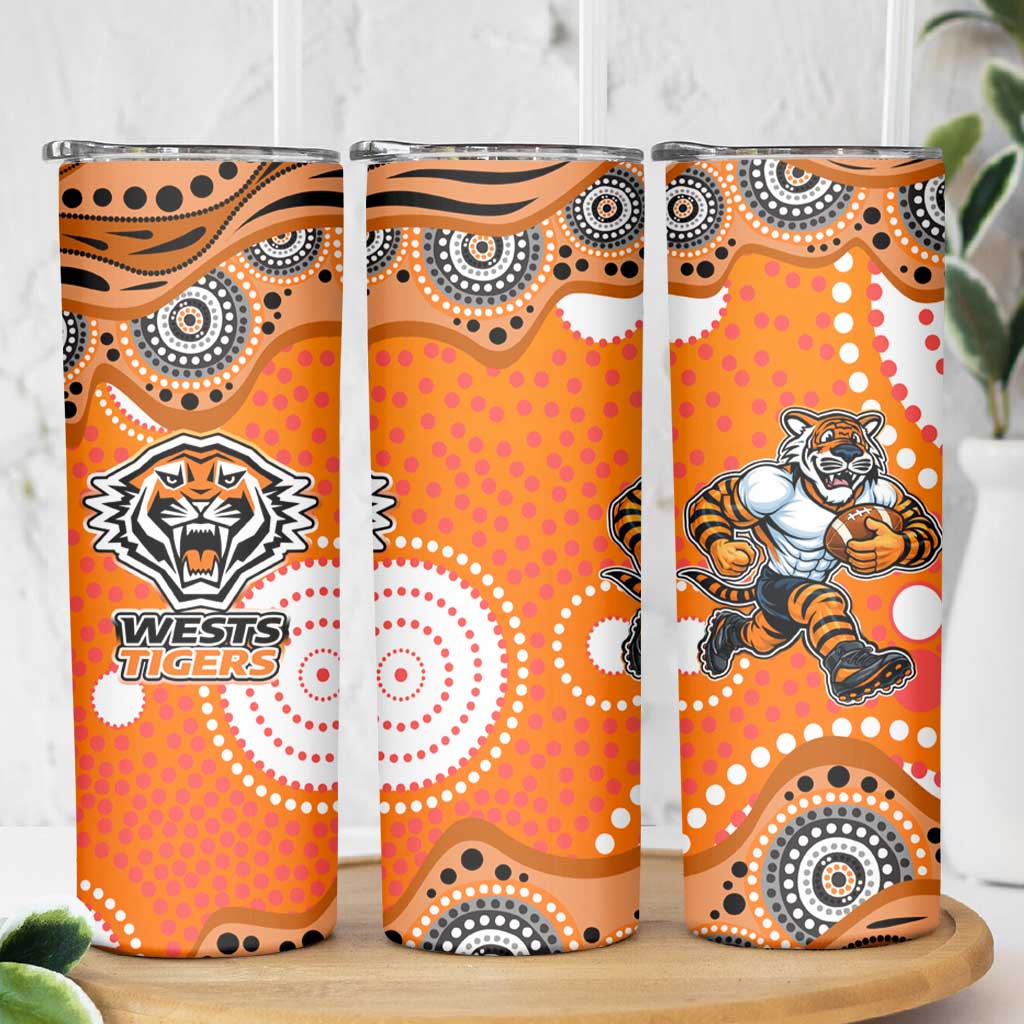 Wests Tigers Skinny Tumbler Aboriginal Dot Pattern - Rugby Mascot Heritage Pride