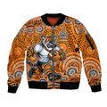 Wests Tigers Sleeve Zip Bomber Jacket Aboriginal Dot Pattern - Rugby Mascot Heritage Pride