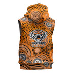 Wests Tigers Sleeveless Hoodie Aboriginal Dot Pattern - Rugby Mascot Heritage Pride