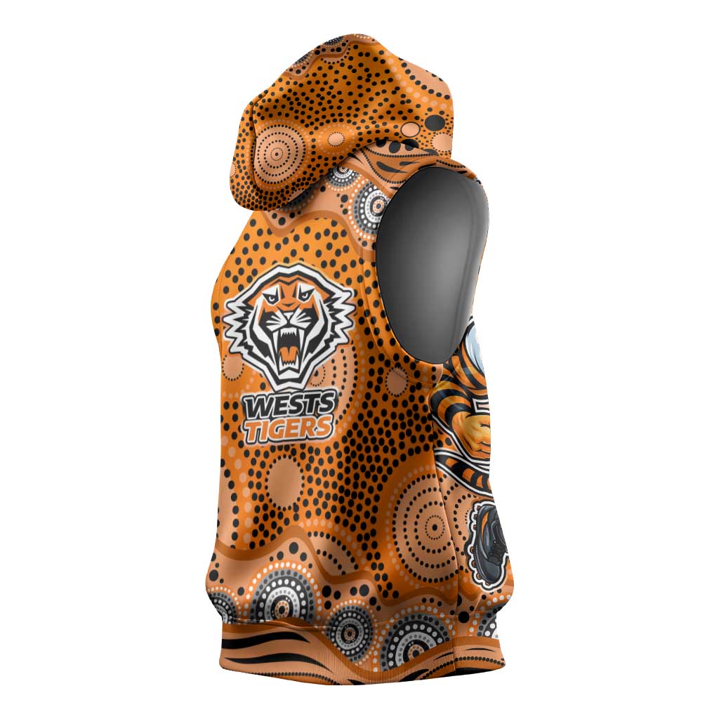 Wests Tigers Sleeveless Hoodie Aboriginal Dot Pattern - Rugby Mascot Heritage Pride
