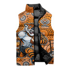 Wests Tigers Sleeveless Puffer Jacket Aboriginal Dot Pattern - Rugby Mascot Heritage Pride