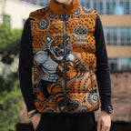 Wests Tigers Sleeveless Puffer Jacket Aboriginal Dot Pattern - Rugby Mascot Heritage Pride