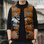 Wests Tigers Sleeveless Puffer Jacket Aboriginal Dot Pattern - Rugby Mascot Heritage Pride