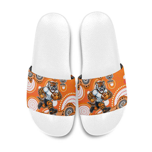 Wests Tigers Slide Sandals Aboriginal Dot Pattern - Rugby Mascot Heritage Pride