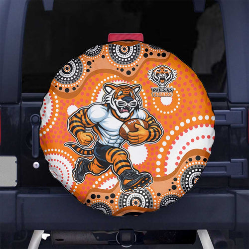 Wests Tigers Spare Tire Cover Aboriginal Dot Pattern - Rugby Mascot Heritage Pride