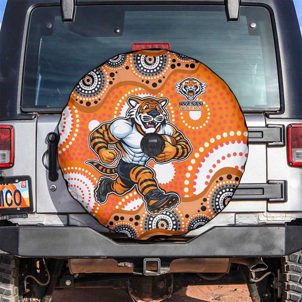 Wests Tigers Spare Tire Cover Aboriginal Dot Pattern - Rugby Mascot Heritage Pride