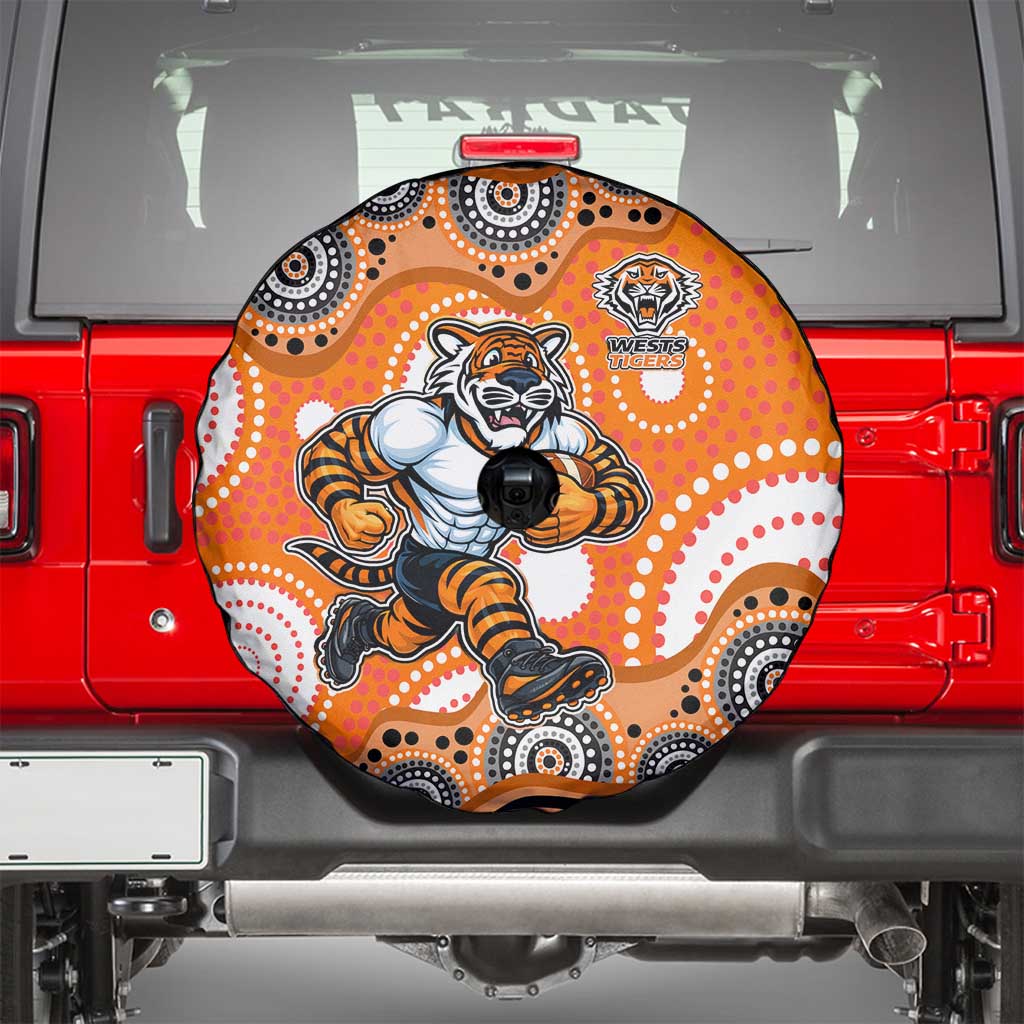 Wests Tigers Spare Tire Cover Aboriginal Dot Pattern - Rugby Mascot Heritage Pride