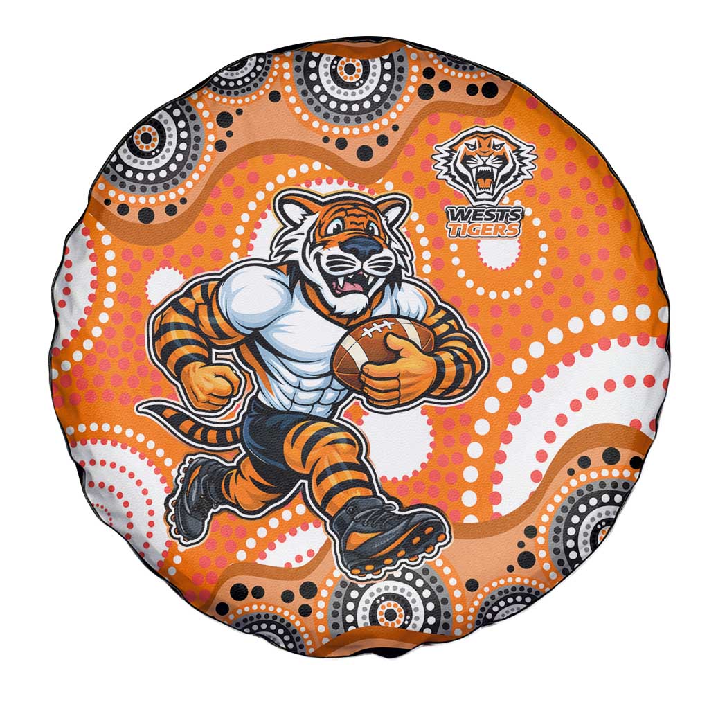 Wests Tigers Spare Tire Cover Aboriginal Dot Pattern - Rugby Mascot Heritage Pride