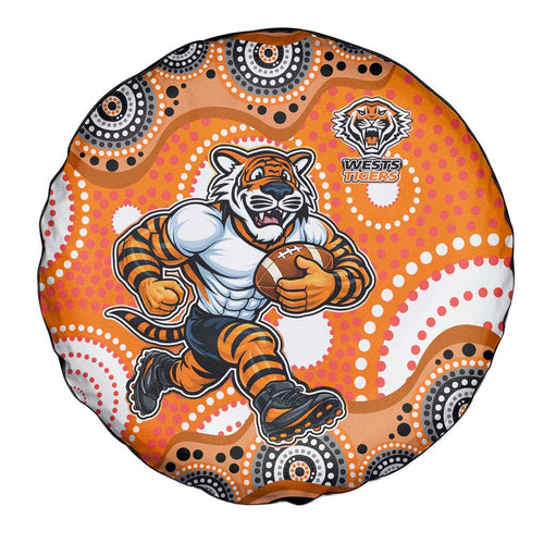 Wests Tigers Spare Tire Cover Aboriginal Dot Pattern - Rugby Mascot Heritage Pride