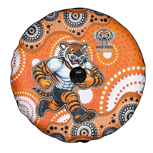 Wests Tigers Spare Tire Cover Aboriginal Dot Pattern - Rugby Mascot Heritage Pride