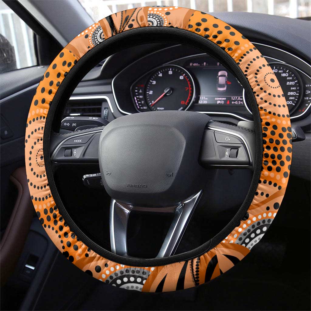 Wests Tigers Steering Wheel Cover Aboriginal Dot Pattern - Rugby Mascot Heritage Pride