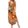 Wests Tigers Summer Maxi Dress Aboriginal Dot Pattern - Rugby Mascot Heritage Pride
