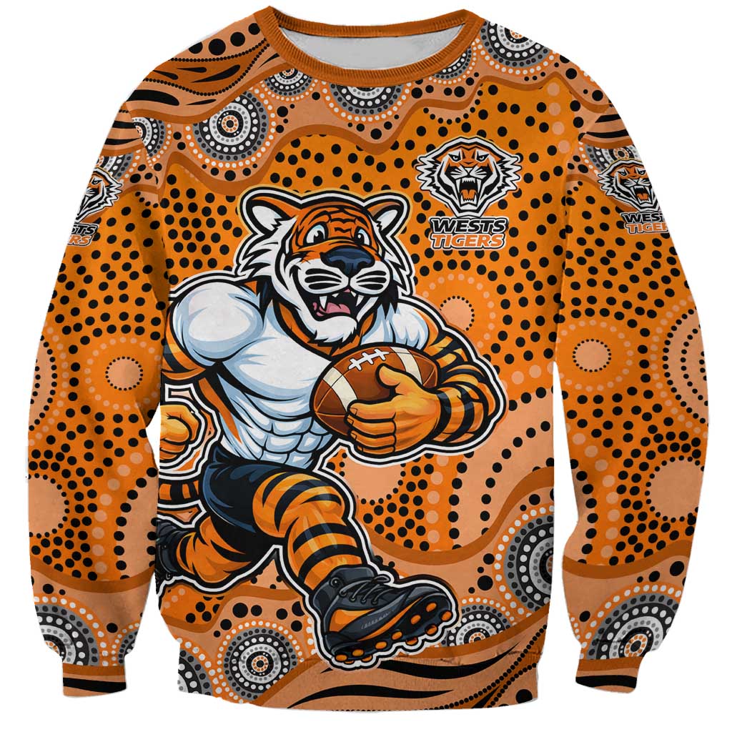 Wests Tigers Sweatshirt Aboriginal Dot Pattern - Rugby Mascot Heritage Pride