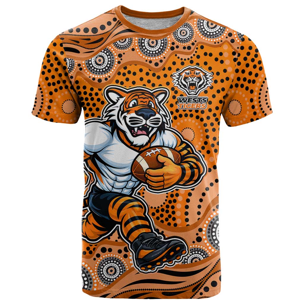 Wests Tigers T Shirt Aboriginal Dot Pattern - Rugby Mascot Heritage Pride