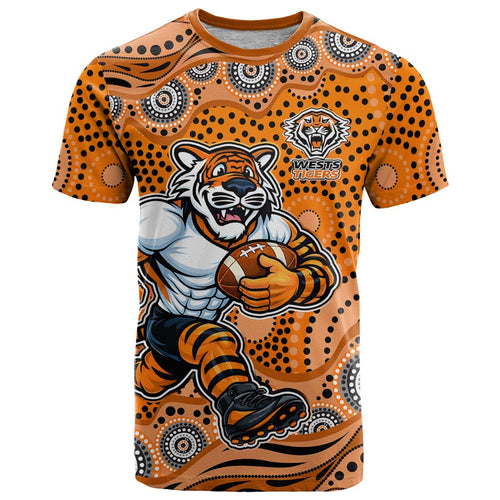 Wests Tigers T Shirt Aboriginal Dot Pattern - Rugby Mascot Heritage Pride
