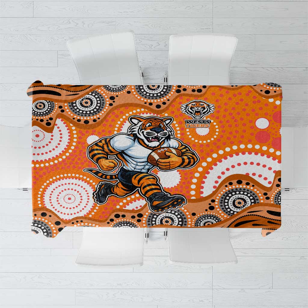 Wests Tigers Tablecloth Aboriginal Dot Pattern - Rugby Mascot Heritage Pride