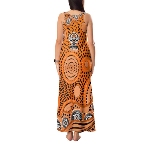 Wests Tigers Tank Maxi Dress Aboriginal Dot Pattern - Rugby Mascot Heritage Pride